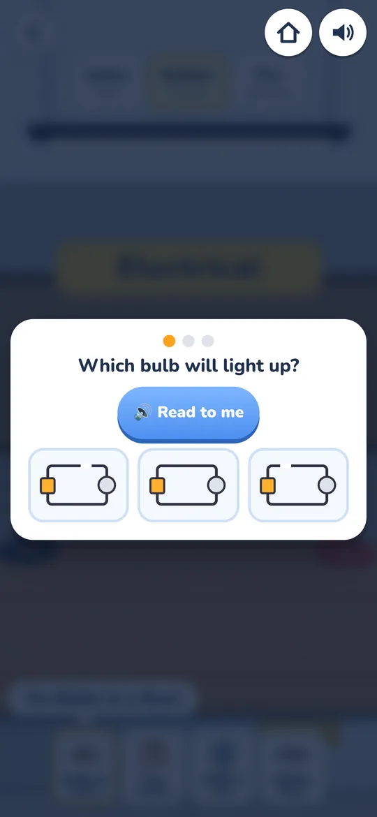 A short quiz after a lesson: which bulb will light up? With Read to me