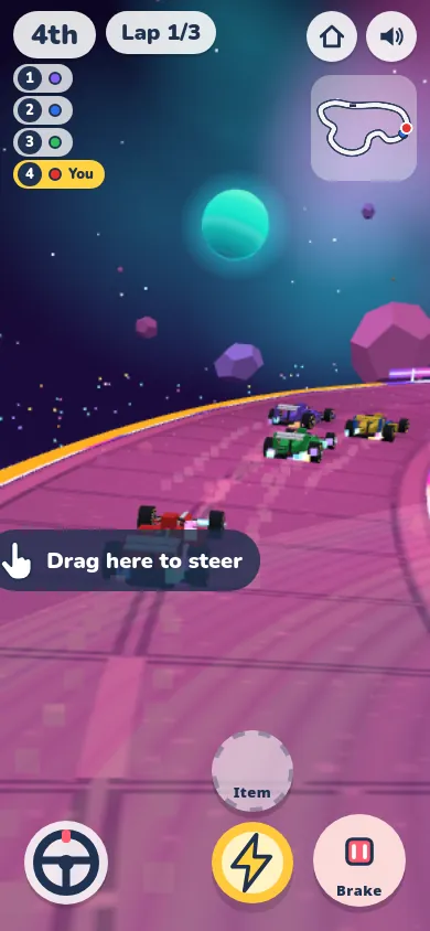 Kart racing in outer space on the Space Race track