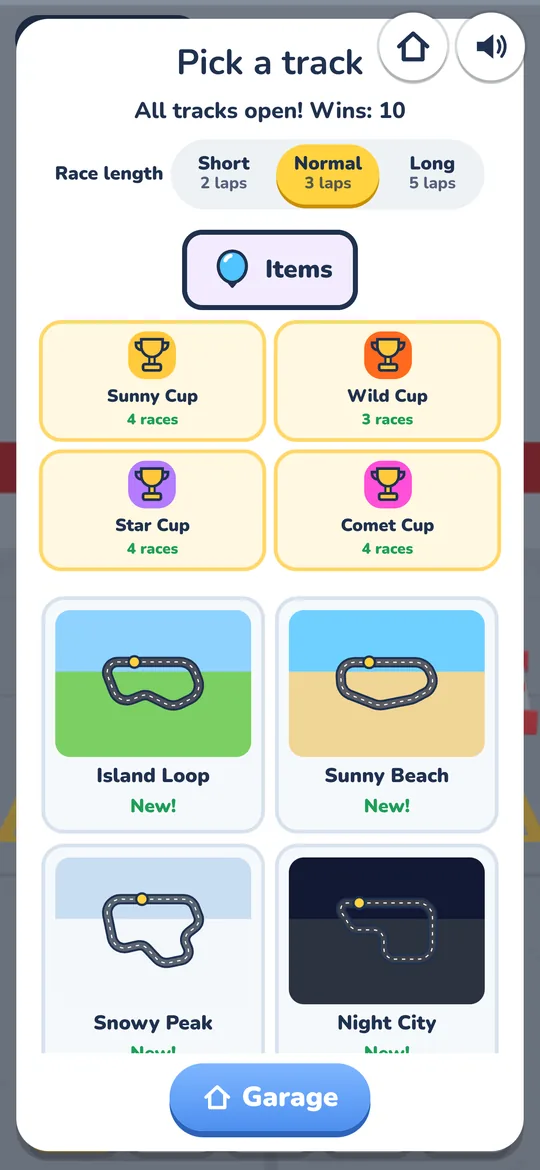 Pick a race track and a cup