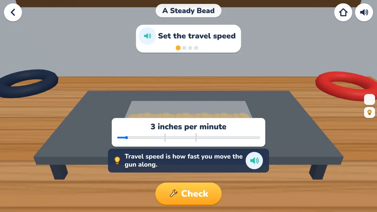 The Welding station: set the travel speed for a steady bead
